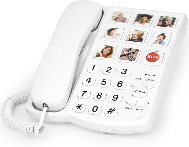 Sangyn Big Button Phones for Seniors, Picture Replaceable Extra Loud Ringer Corded Basic Landline Telephone for Hearing Impaired Visually Impaired Elder Emergency House Phones - Image 1